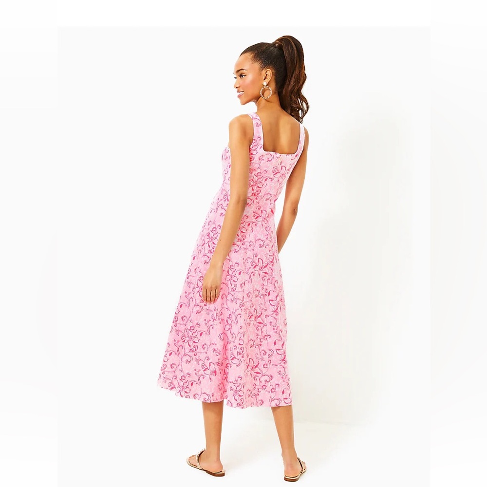 NWT Lilly Pulitzer Calina Linen Flamingle Garden Print Midi Dress Size 10 - Picture 3 of 9